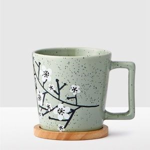 Cherry Blossom Mug with Wooden Coaster